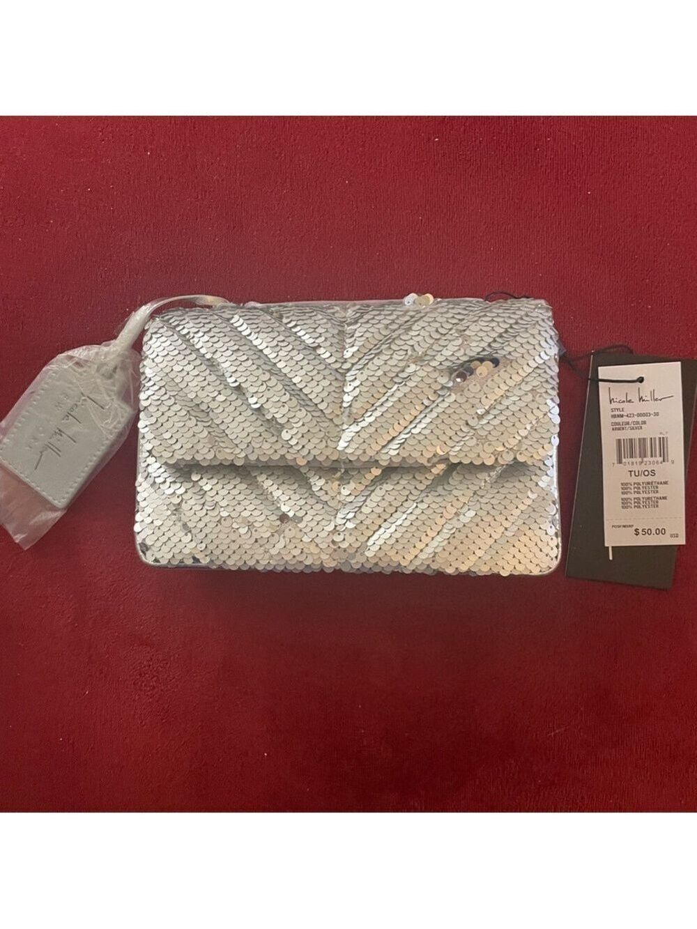 Nicole Miller Silver Sequined Crossbody Bag